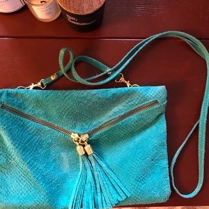 Turquoise Snakeskin Leather Crossbody madein Italy